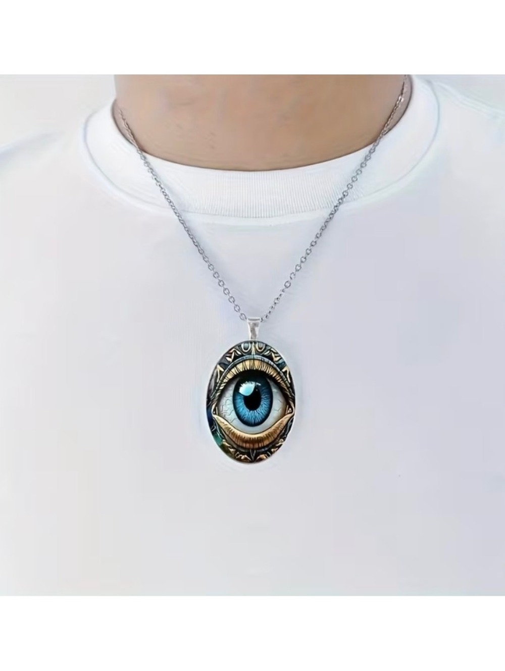 Eye-Catching Blue Eye Pendant Necklace - wizard/witch costume win!